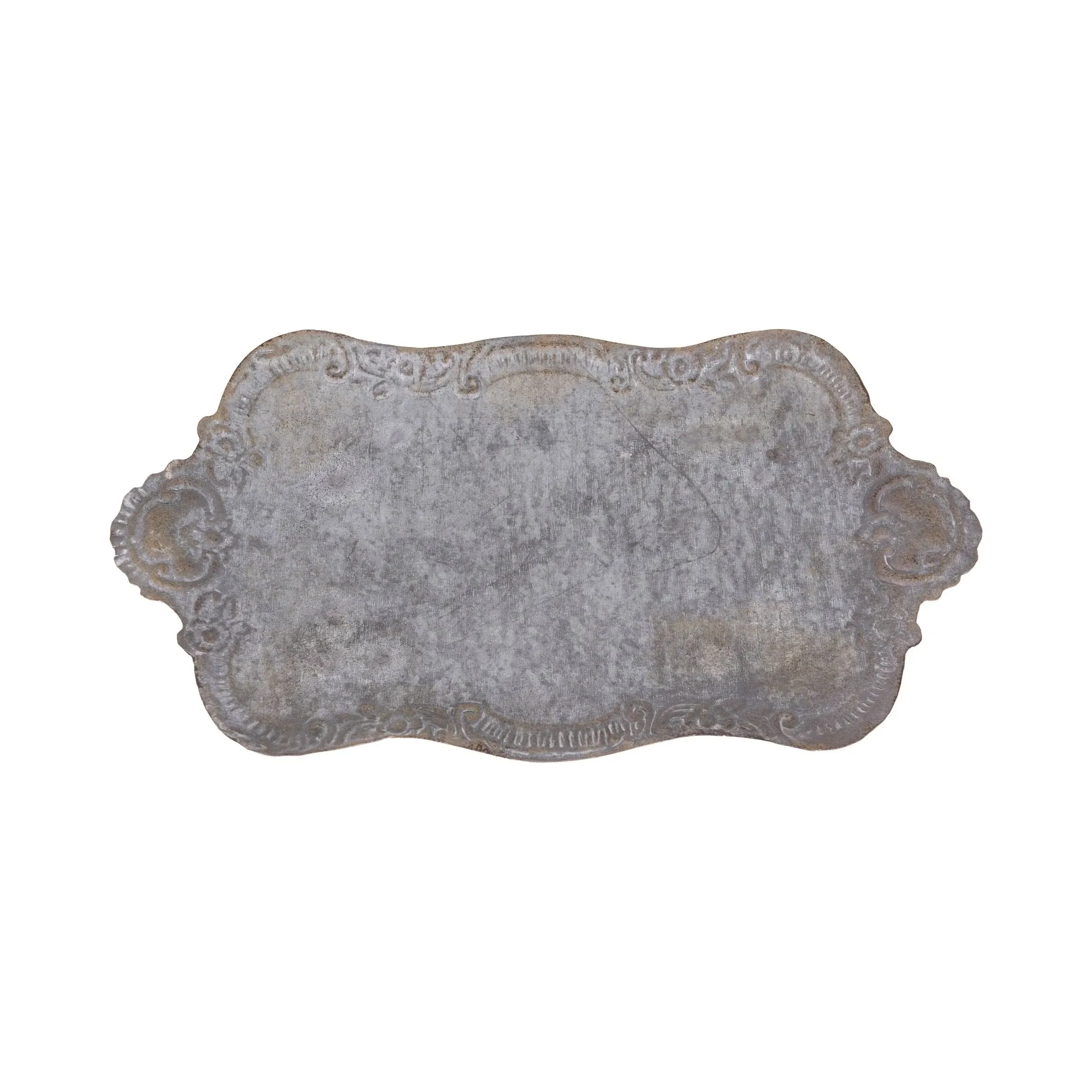 18" Decorative Distressed Gray Metal Tray