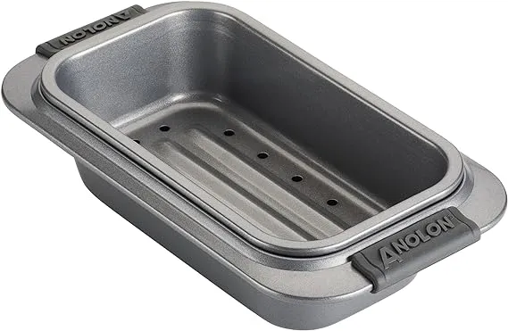 Anolon Advanced Nonstick Bakeware Meatloaf/Loaf Pan Set with Grips and Insert, 2 Piece, Gray