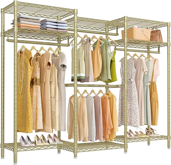 VIPEK V5i Garment Rack Heavy Duty Clothes Rack, Portable Closet Wardrobe Bedroom Armoires Freestanding Clothing Rack with 8 Adjustable Shelves & 4 Hang Rods, 68.9" L x 15.7" W x 76.4" H, Bronze