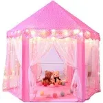 Sumbababy Princess Castle Tent for Girls Fairy Play Tents for Kids Hexagon Playhouse with Fairy Star Lights Toys for Children or Toddlers Indoor or