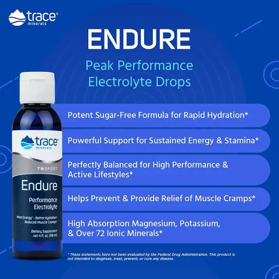 Trace Minerals | Endure Performance Electrolyte Drops | Pure Full Spectrum Electrolytes | Magnesium & Potassium for Athl