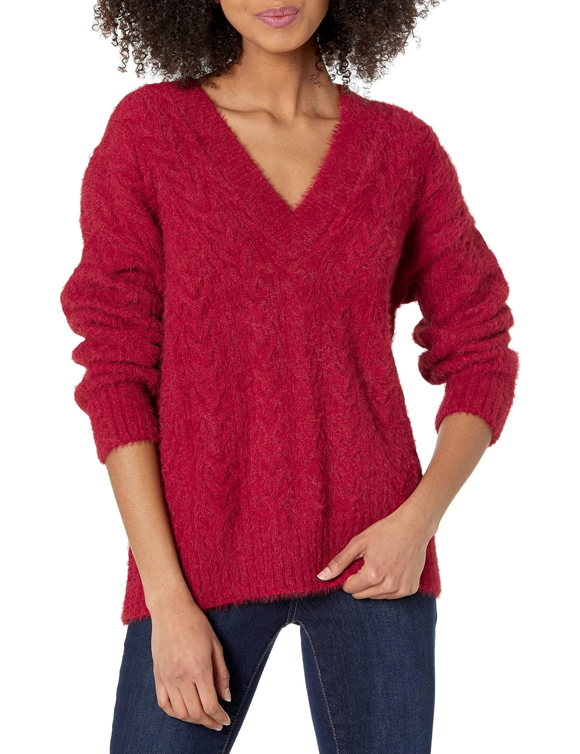 Lucky Brand Women's V-Neck Relaxed Fit Eyelash Sweater