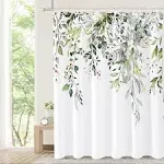 Tititex Eucalyptus Shower Curtain Sets Watercolor Leaves on The Top Plant with Floral Bathroom Decoration