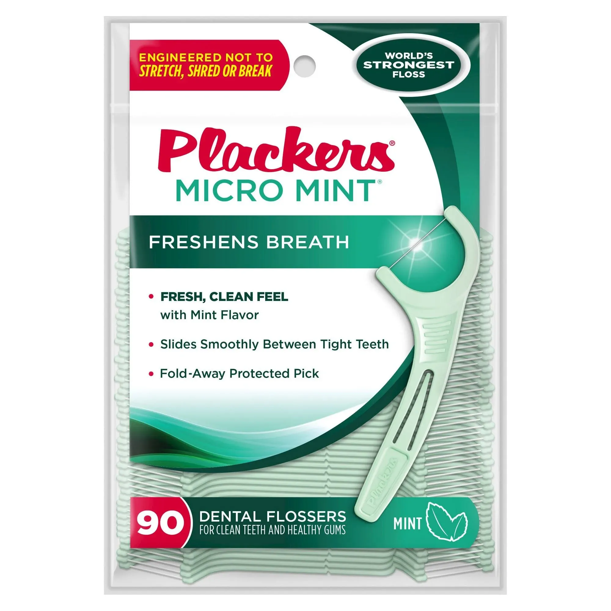 Plackers Dental Flossers, Micro Mint - 75 flossers