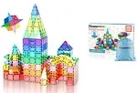 PicassoTiles 61pc Magnet Tile Building Blocks Toy Set with Car Base Drawstring Carry Bag - PC61